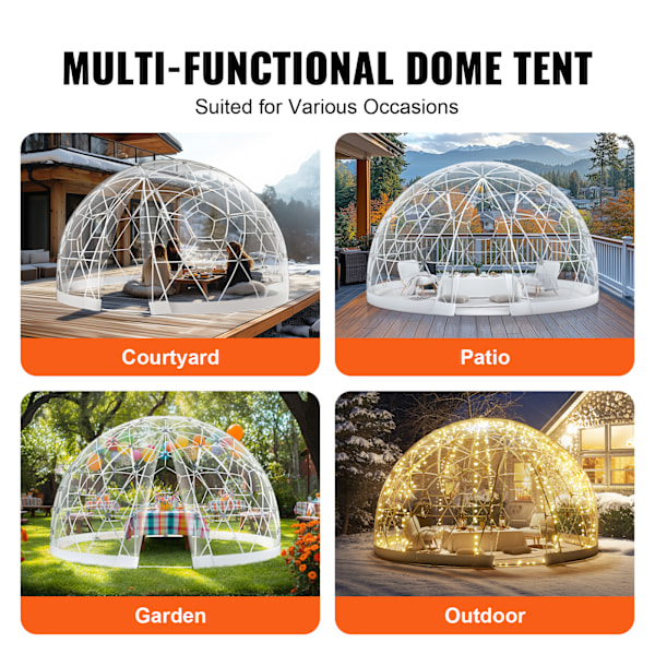 SucceBuy 12FT Dome Bubble Tält Utomhusskydd med Transparent Fönster