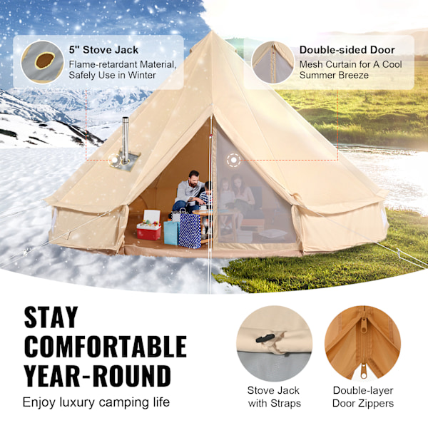 SucceBuy 4m/13.12ft Canvas Bell Tält, 4-Säsongs Yurt med Kaminhål