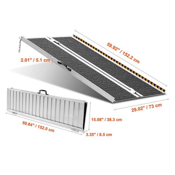 SucceBuy Vikbar Rullstolsramp. 1,5 m, 363 kg. Bärbar Aluminium. För Hemmet. Ingen Spänning. Aluminiummaterial. Silver.