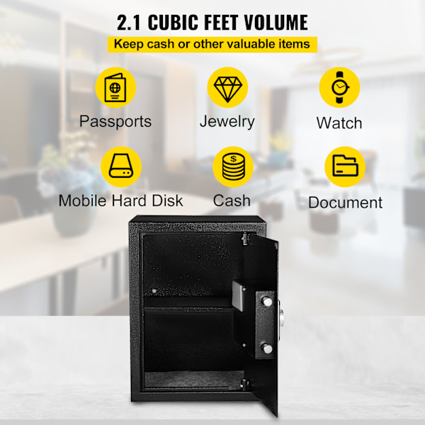 SucceBuy Safe Box, 2,1 Cu. Ft, digitalt nyckellås, hem/kontor svart