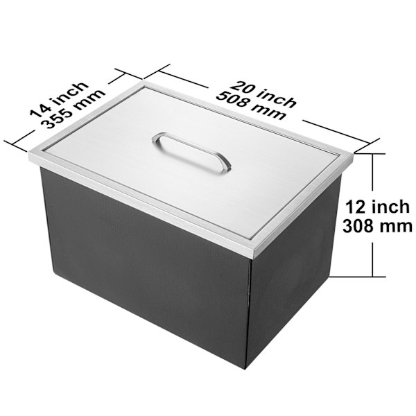 SucceBuy 20\"x14\"x12\" Infälld Isbox, Kylbehållare i Rostfritt Stål med Lock