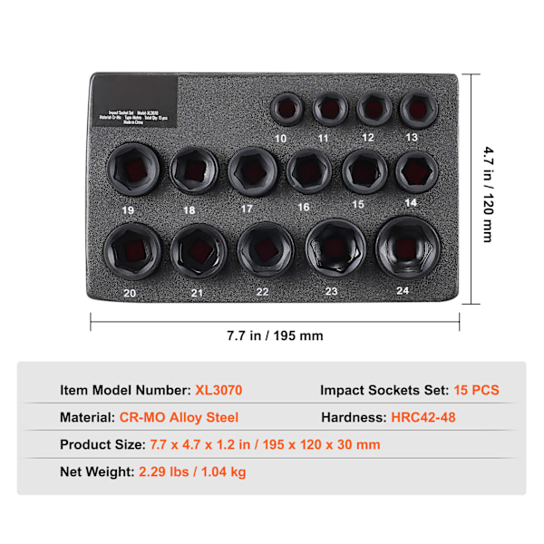 SucceBuy 15 st 3/8\" Hylsnyckelsats, 6-punkts spärrverktygssats 10-24mm