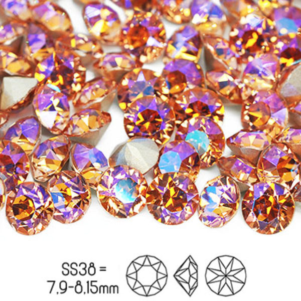 Aurora chatons, SS38 (ca 8mm), Lt.Peach Shimmer, 4st rosa