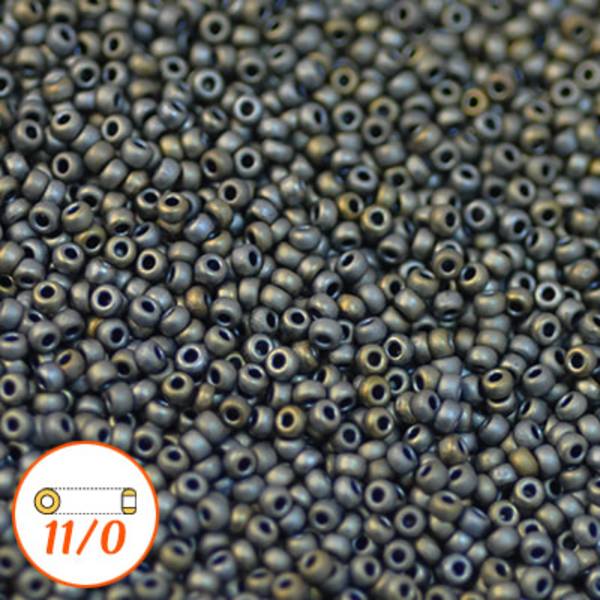 Miyuki seed beads 11/0, matte metallic gray iris, 10g grå