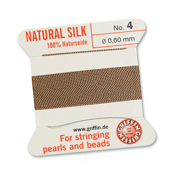 Griffin 100% naturligt pärlsilke med nål, Beige, 2m, välj grovle beige №10 (0,9mm)