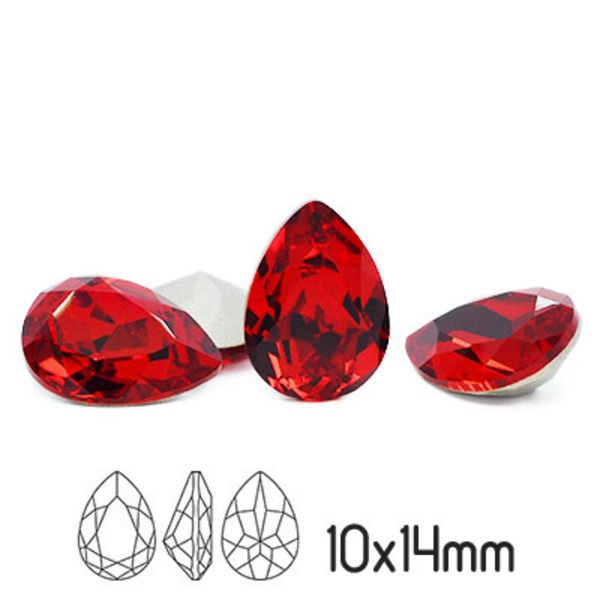 Preciosa kristall, 14x10mm Baroque Pear, Light Siam, 1st röd