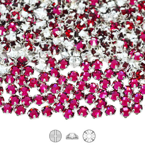 Preciosa rose montées, SS10 (ca 3mm), silver/Ruby, 30st röd