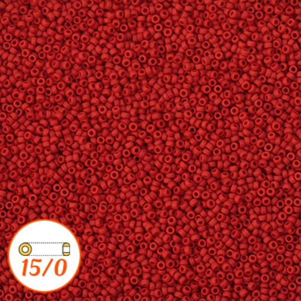 Miyuki seed beads 15/0, matte opaque red, 10g röd