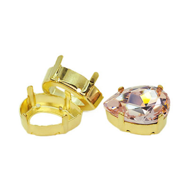 Sew-on infattningar för 13x18mm droppformade strasstenar, guldpl guld
