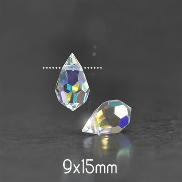 Preciosa drop pendants, 9x15mm, Crystal AB, 2st transparent