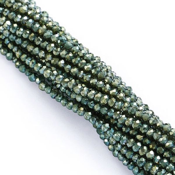 SMÅ fasetterade glasrondeller, 2x1.5mm, metallic blågröna, ca 21 grön