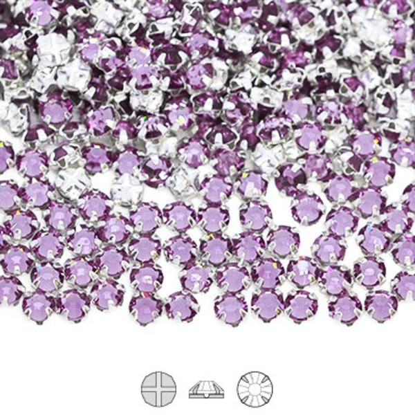 Preciosa rose montées, SS10 (ca 3mm), silver/Light Amethyst, 30s lila