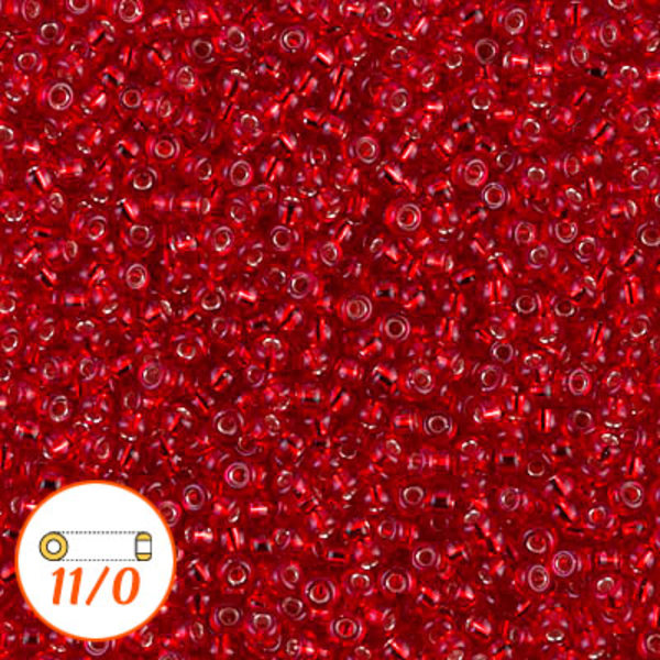 Miyuki seed beads 11/0, silver-lined ruby, 10g röd