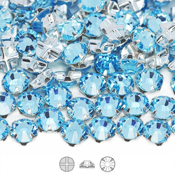 Preciosa rose montées, SS30 (ca 6.5mm), silver/Aqua, 10st blå