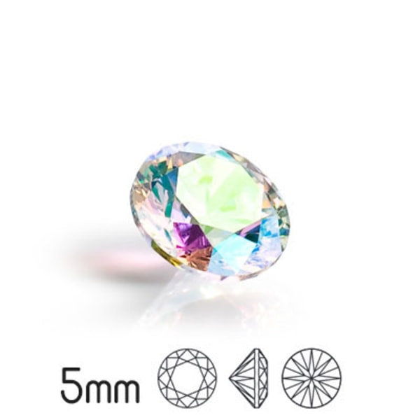 Kubisk zirkonia, 5mm, Preciosa round brilliant cut, White AB, 2/ transparent 2