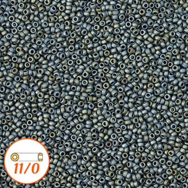 Miyuki seed beads 11/0, matte metallic silver moss, 10g grå