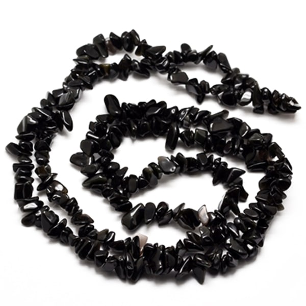 Stenchips, naturlig svart obsidian, 1 sträng svart