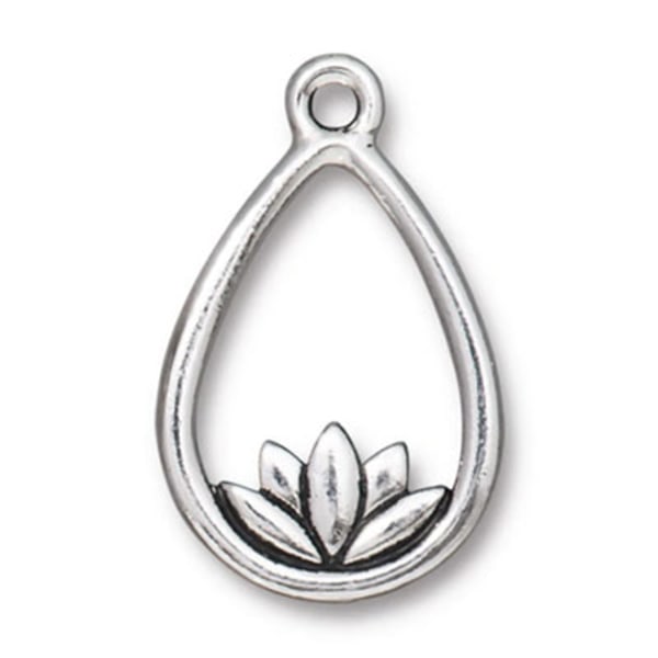 TierraCast berlock Lotus Teardrop, 26x17mm, silverpläterad, 1st silver