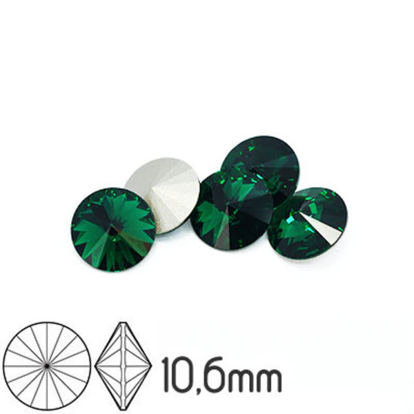Preciosa rivoli kristaller, 10.6mm (SS47), Emerald, 2st grön