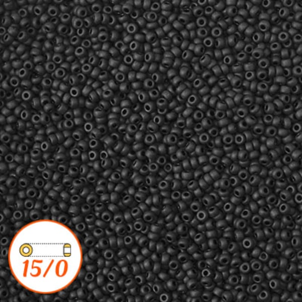 Miyuki seed beads 15/0, matte black, 10g svart