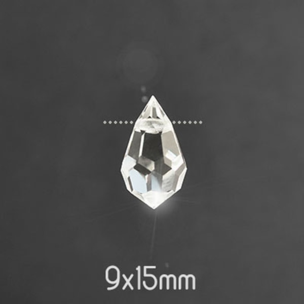 Preciosa drop pendants, 9x15mm, Crystal, 2st transparent