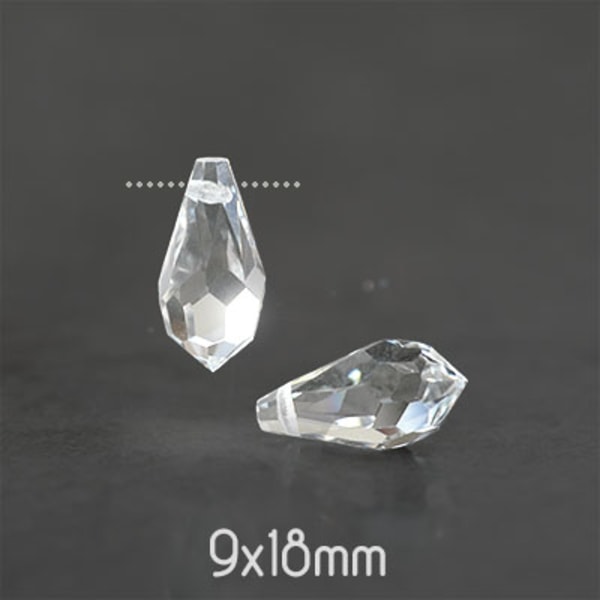 Preciosa drop pendants, 9x18mm, Crystal, 2st transparent