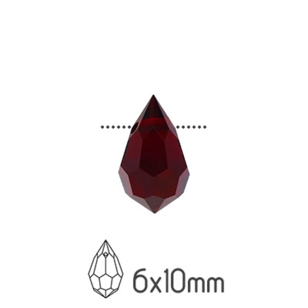 Preciosa drop pendants, 6x10mm, Siam, 4st röd