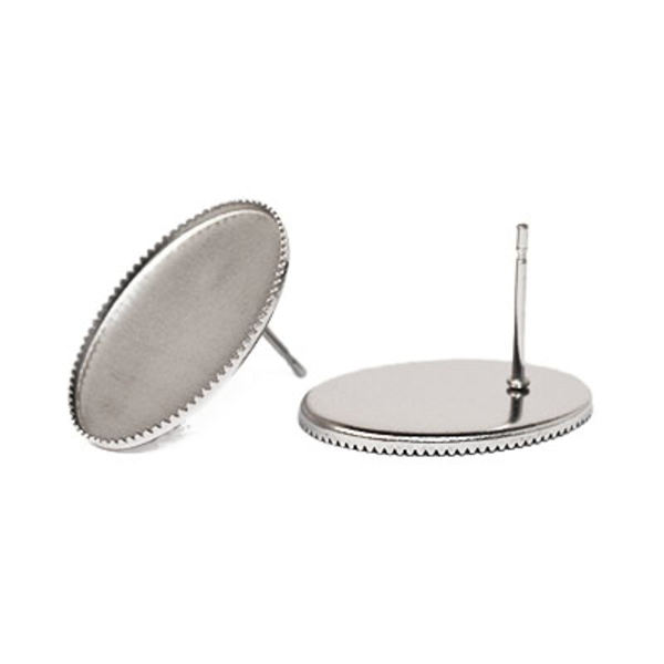 Öronstift av rostfritt kirurgiskt stål, 13x18mm oval infattning, silver