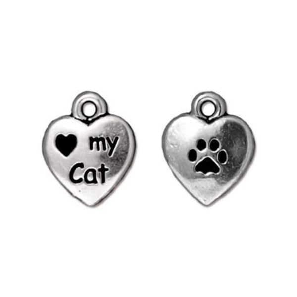 TierraCast berlock Love My Cat, 10x12mm, silverpläterad, 1st silver