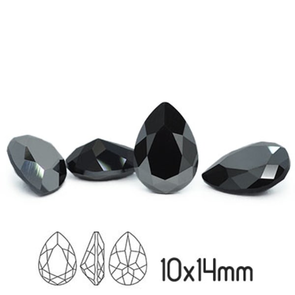Preciosa kristall, 14x10mm Baroque Pear, Jet Hematite, 1st svart