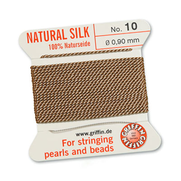 Griffin 100% naturligt pärlsilke med nål, Beige, 2m, välj grovle beige №8 (0,8mm)