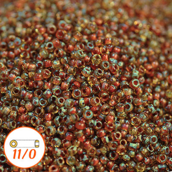 Miyuki seed beads 11/0, Picasso saffron, 10g brun