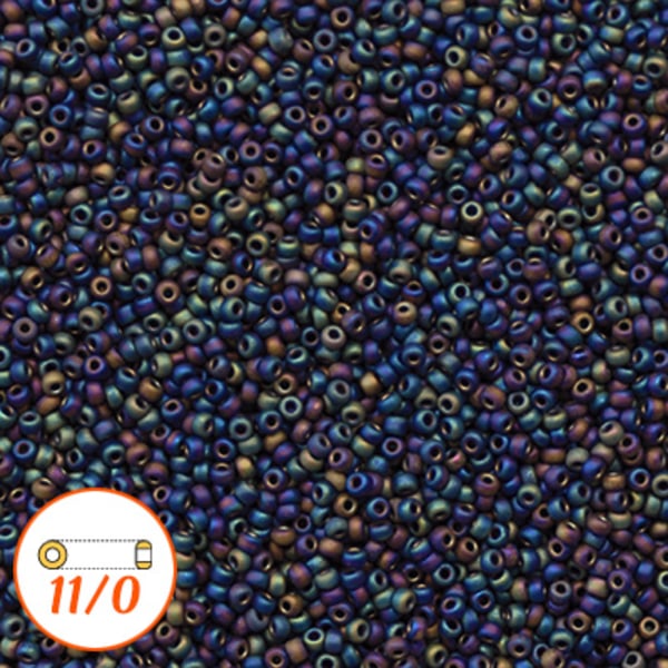 Miyuki seed beads 11/0, matte rainbow black, 10g svart