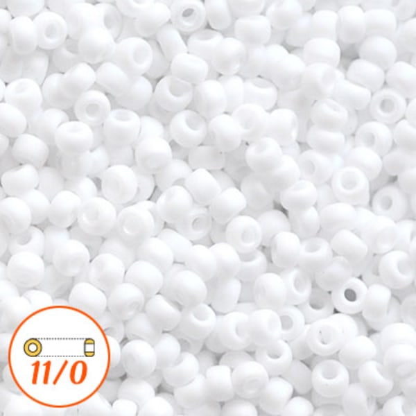 Miyuki seed beads 11/0, matte frozen opaque white, 10g vit
