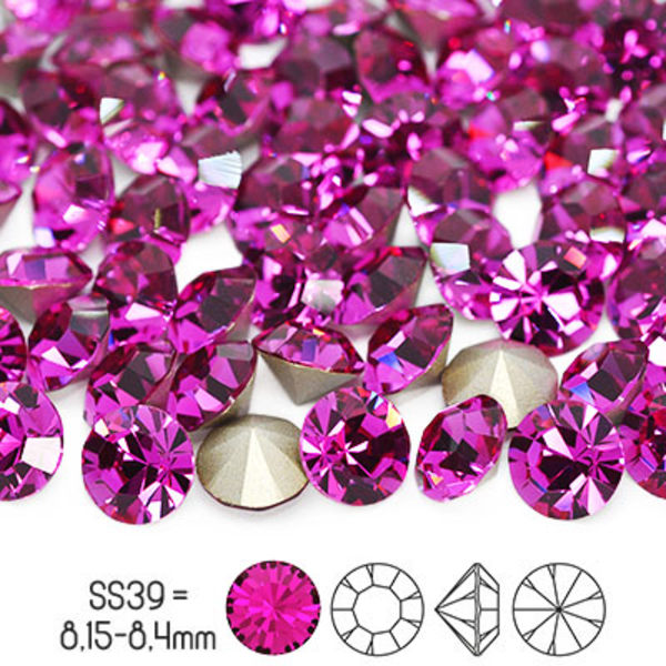 Preciosa chatons, SS39 (ca 8mm), Fuchsia, 4st rosa