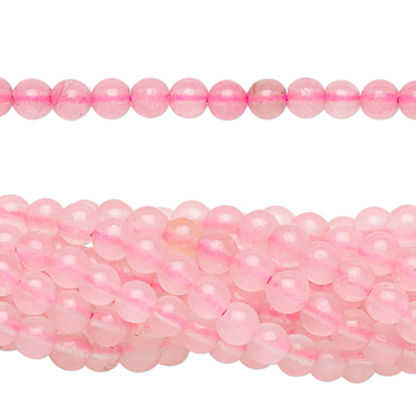 Pärlor av naturlig rosenkvarts, ca 4-4.6mm rosa 25