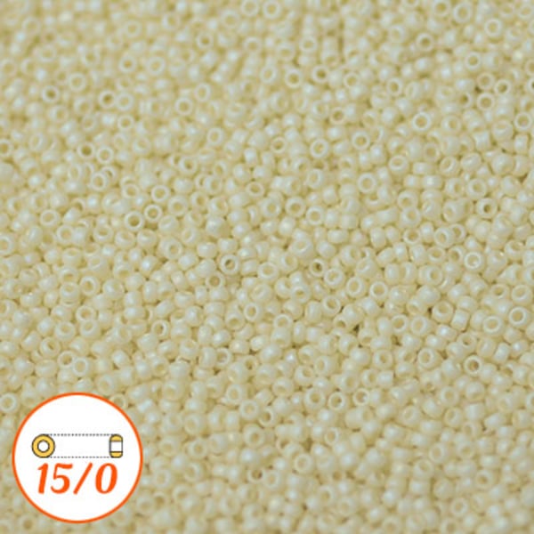 Miyuki seed beads 15/0, matte opaque cream AB, 10g beige