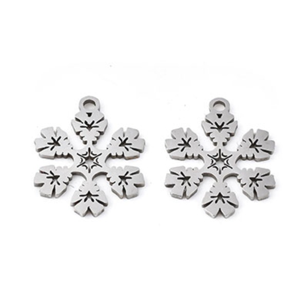 Berlock, snöflinga, rostfritt kirurgiskt stål, 14x16mm, 1st silver