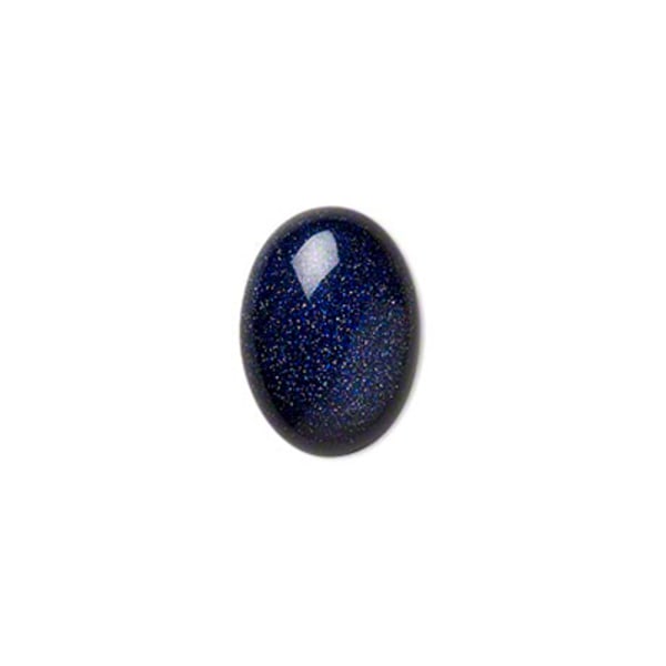 Cabochon, blå "guldsten", 20x30mm oval, 1st blå