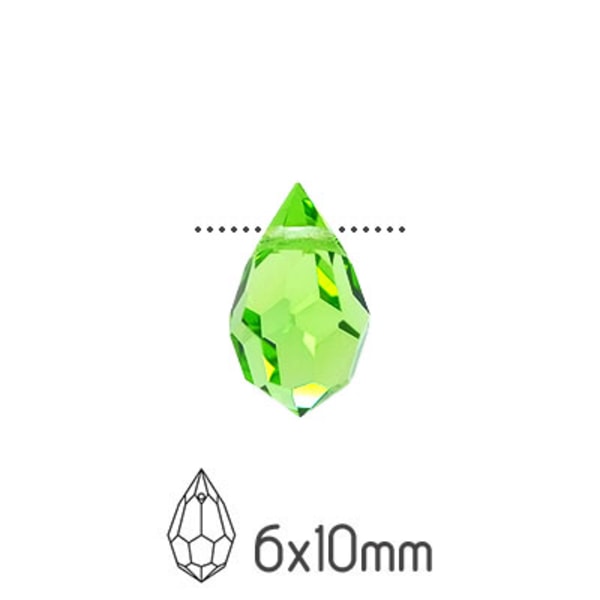 Preciosa drop pendants, 6x10mm, Peridot, 4st grön