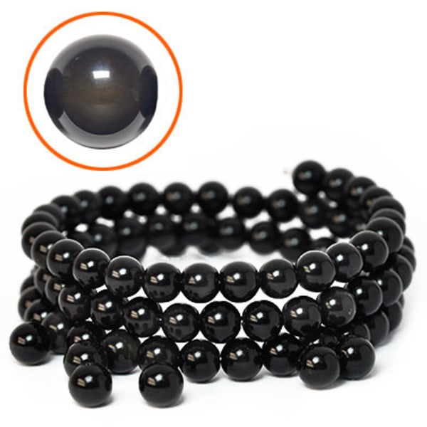 Pärlor av naturlig svart obsidian, 6mm svart 20
