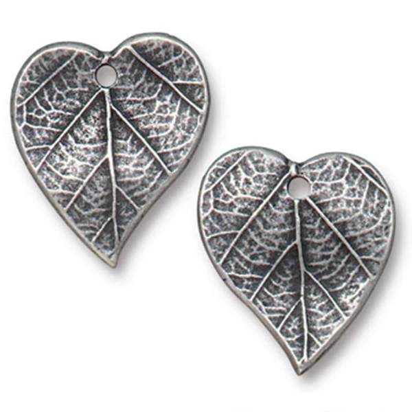 TierraCast berlock Heart Leaf, 15x17mm, oxiderat tenn, 1st silver