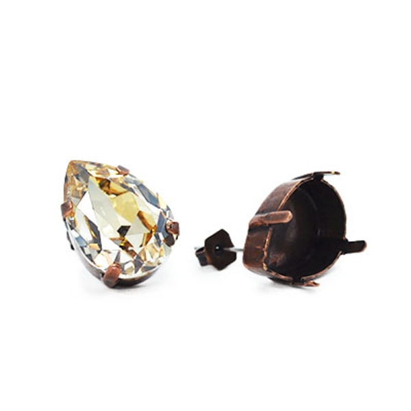 Öronstift med infattningar för 13x18mm Pear-kristaller, antik ko
