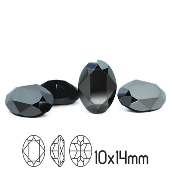 Preciosa kristall, 14x10mm MC Oval, Jet Hematite, 1st svart