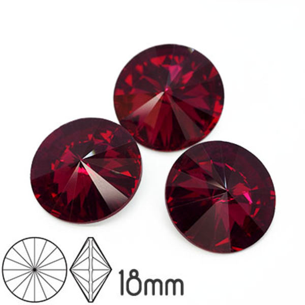 Aurora rivoli kristaller, 18mm, Fuchsia, 2st röd