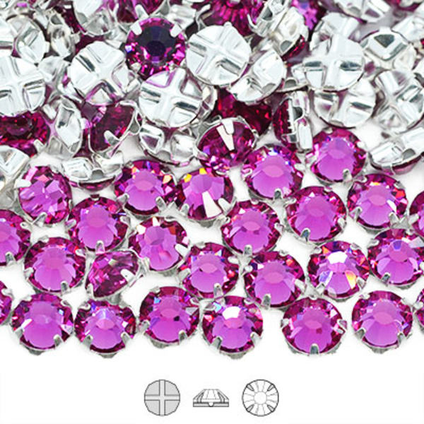 Preciosa rose montées, SS30 (ca 6.5mm), silver/Fuchsia, 10st rosa