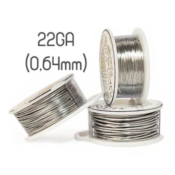 Non-tarnish stålfärgad koppartråd, 22GA (0,64mm grov) silver
