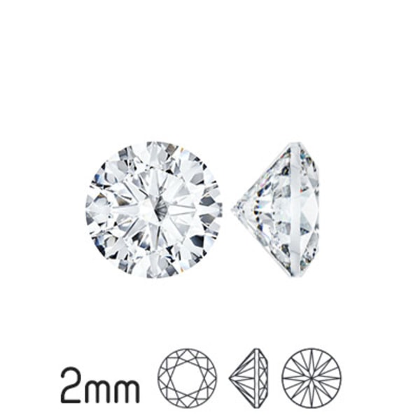 Kubisk zirkonia, 2mm, Preciosa round brilliant cut, White (klar) transparent 50