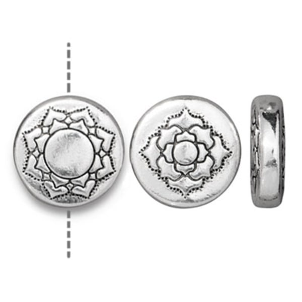 TierraCast pärla, 14mm Lotus/Mandala, silverpläterad, 1st silver