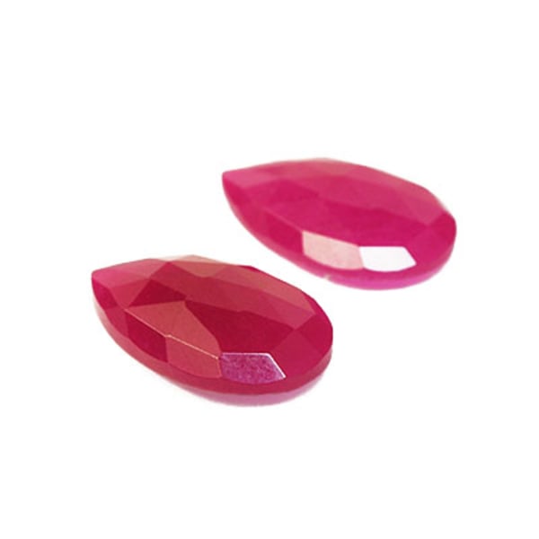 Fasetterad cabochon, 16x25mm droppe, färgad "candy jade", mörkro rosa